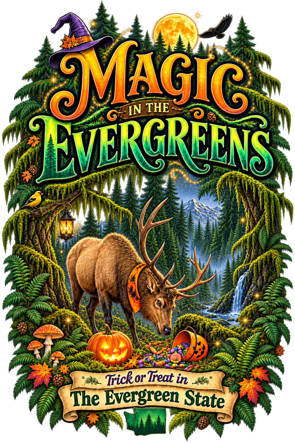 Washington Magic in the Evergreens Halloween Canvas Tote Bag
