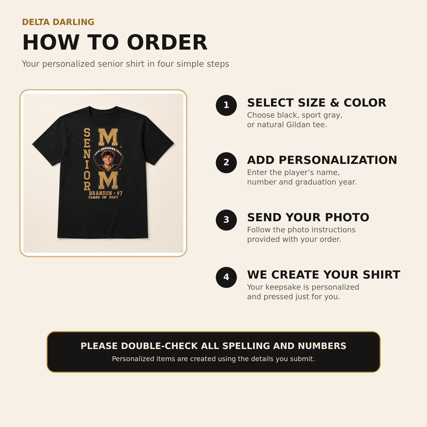 Custom Senior Football Mom Shirt - Personalized Player Photo & Number Jersey Graphic Tee