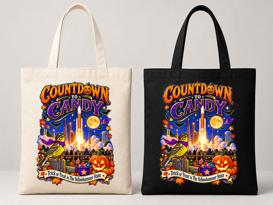 Countdown to Candy tote bag in natural and black canvas