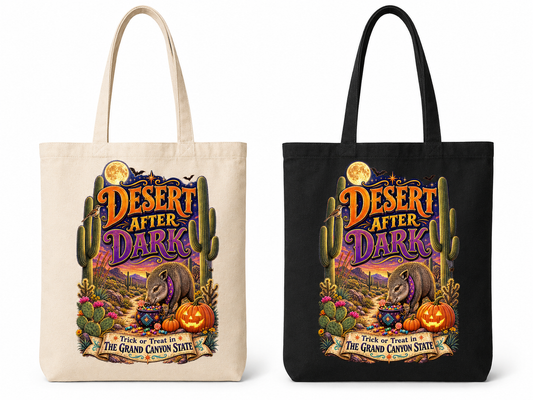 Desert After Dark tote bag in natural and black canvas