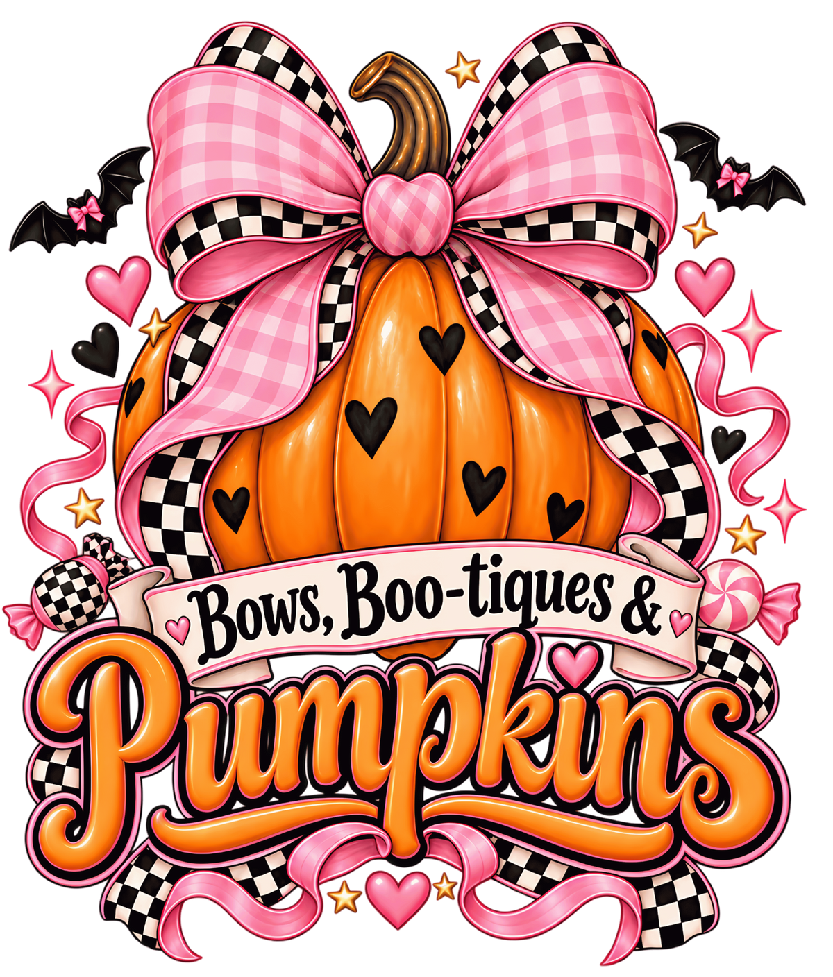 Bows Boo-tiques and Pumpkins pink bow Halloween shirt design