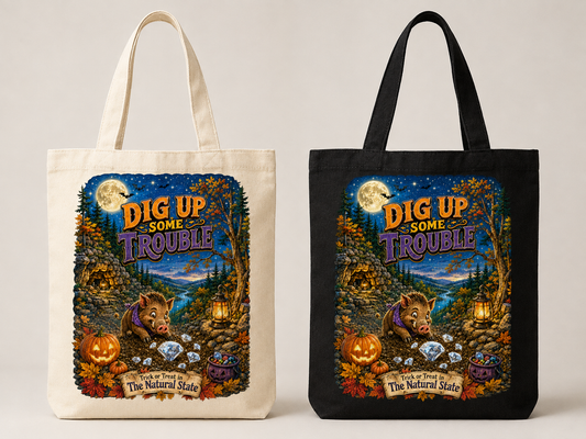 Dig Up Some Trouble – Arkansas Halloween Tote Bag