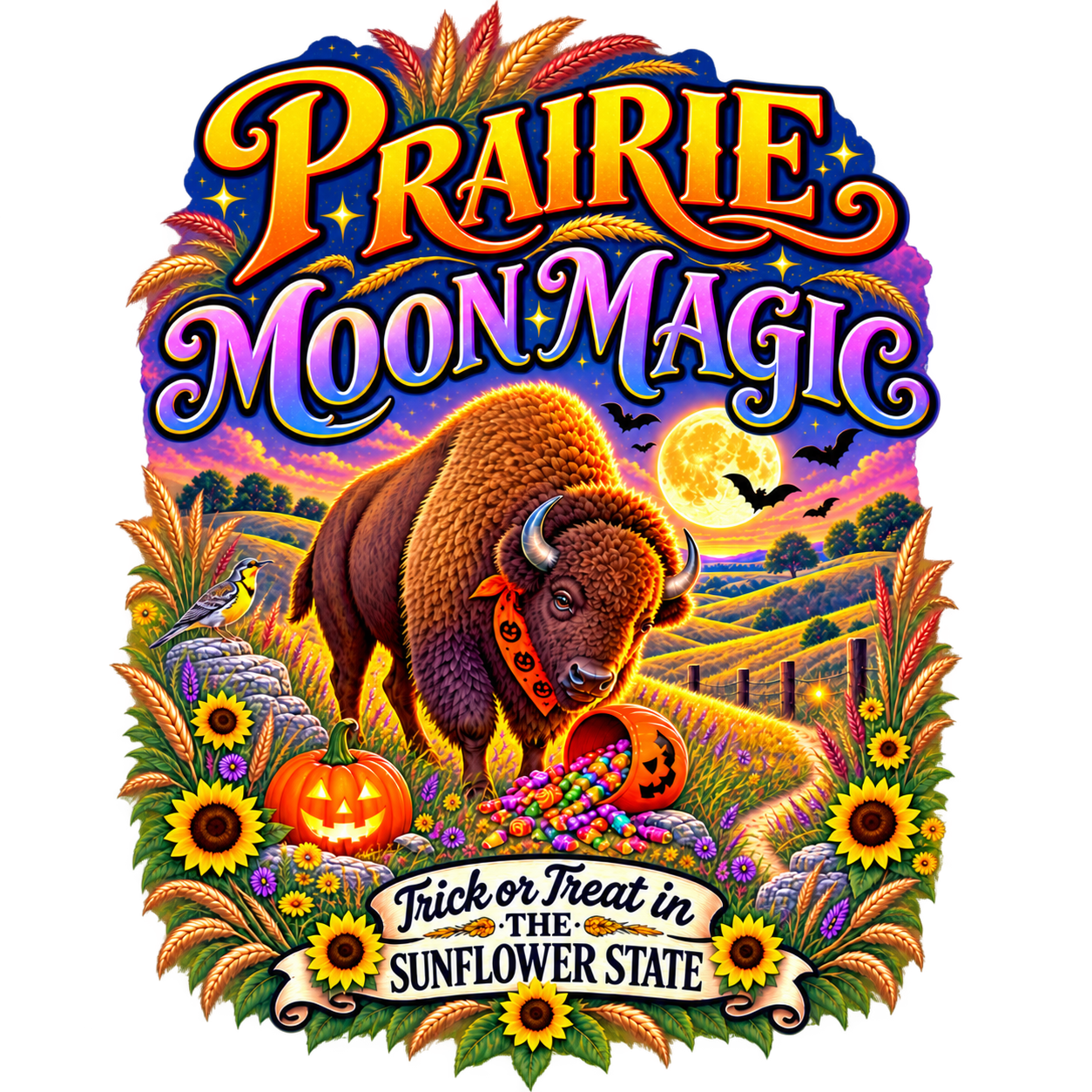 Kansas State Prairie Moon Magic Halloween Canvas Tote Bag