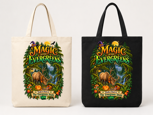 Washington Magic in the Evergreens Halloween Canvas Tote Bag