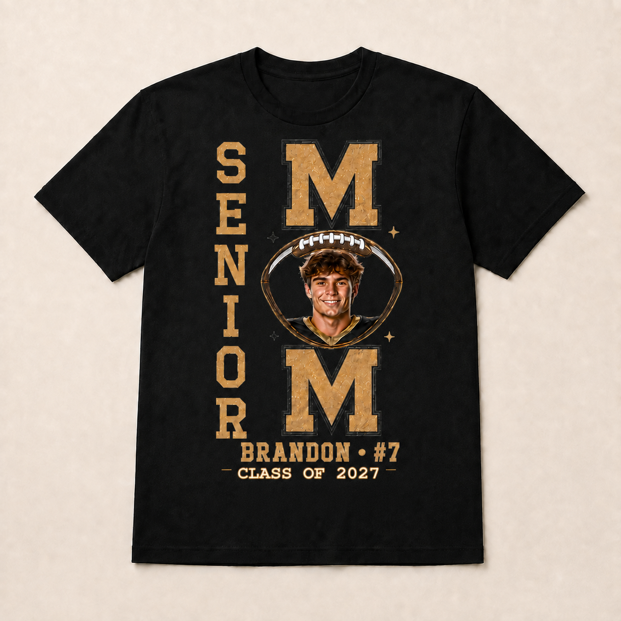 Custom Senior Football Mom Shirt - Personalized Player Photo & Number Jersey Graphic Tee