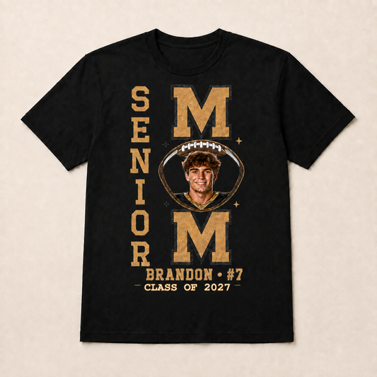 Custom Senior Football Mom Shirt - Personalized Player Photo & Number Jersey Graphic Tee