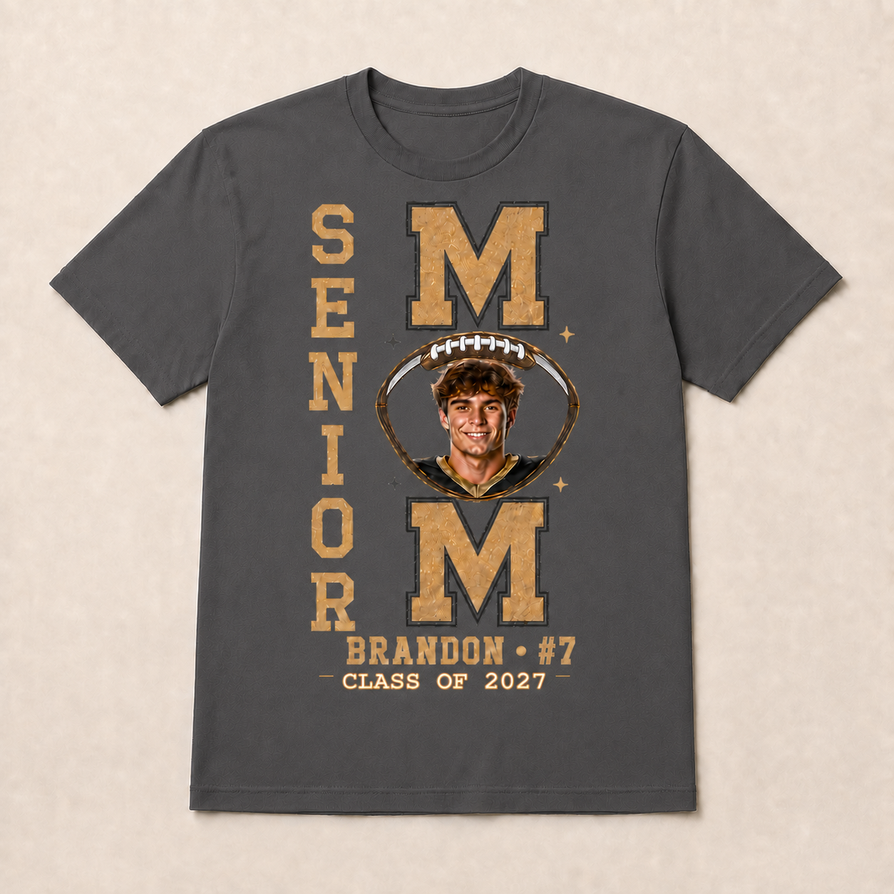 Custom Senior Football Mom Shirt - Personalized Player Photo & Number Jersey Graphic Tee