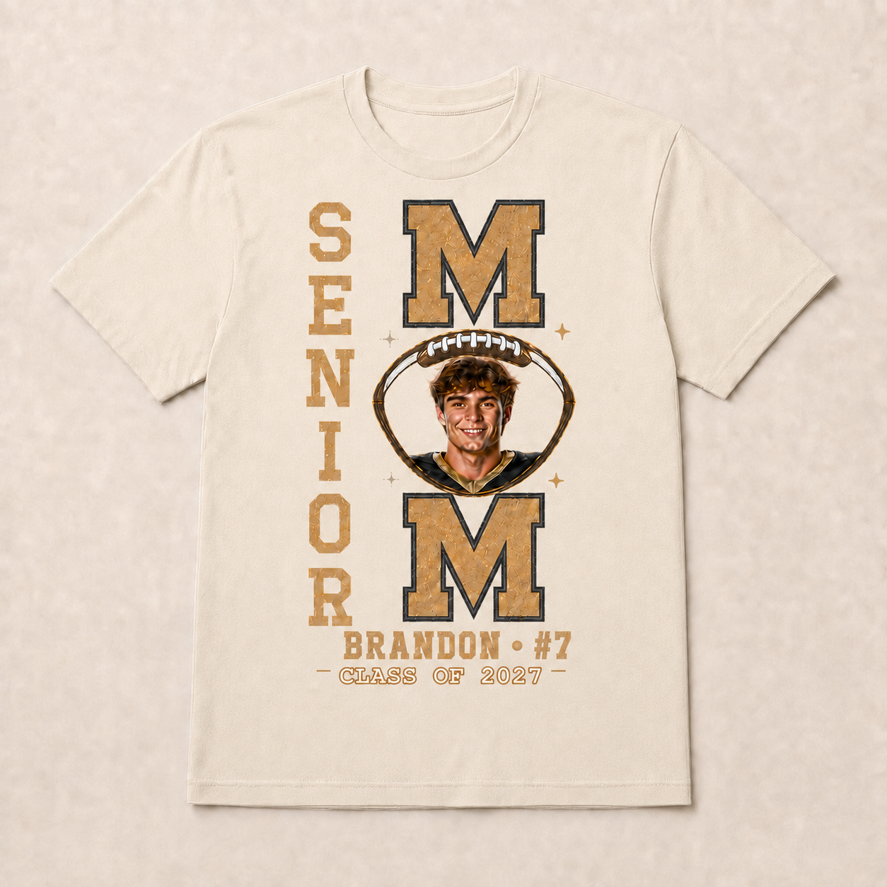 Custom Senior Football Mom Shirt - Personalized Player Photo & Number Jersey Graphic Tee