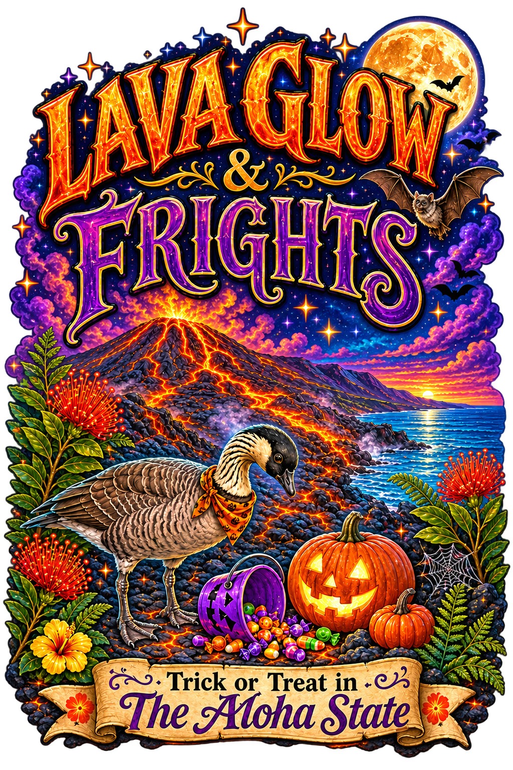 Lava Glow and Frights Aloha State Hawaii graphic design close-up