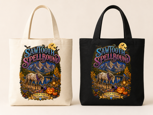 Sawtooth Spellbound tote bag in natural and black canvas