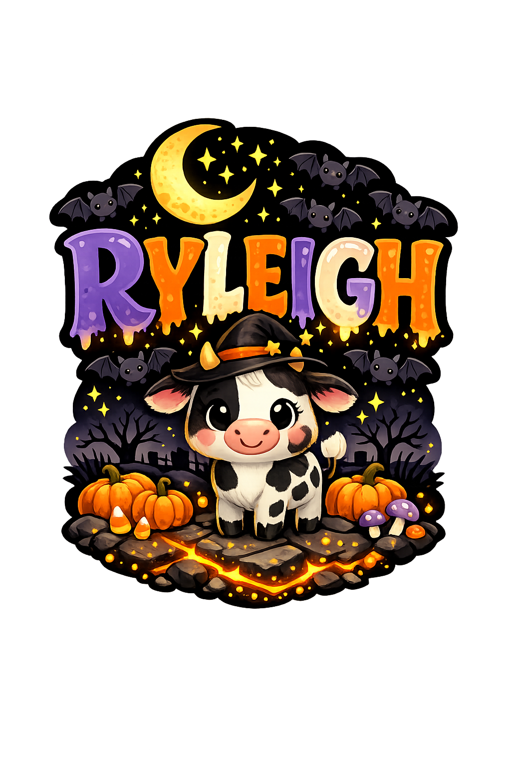 Halloween Cow Trick or Treat Bag - Cute Witch Cow Canvas Tote - Kids Halloween Candy Bag