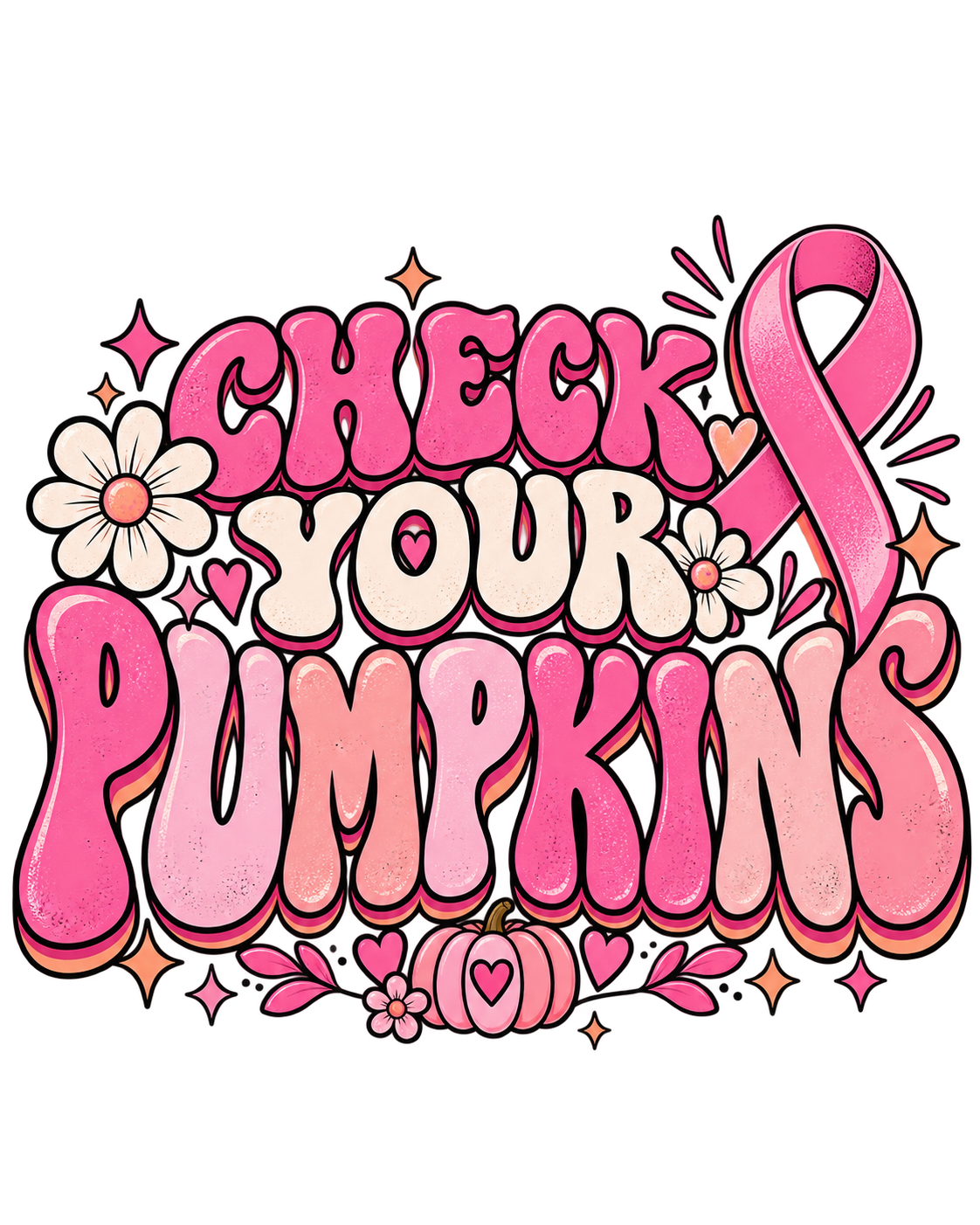Check Your Pumpkins retro pink ribbon design