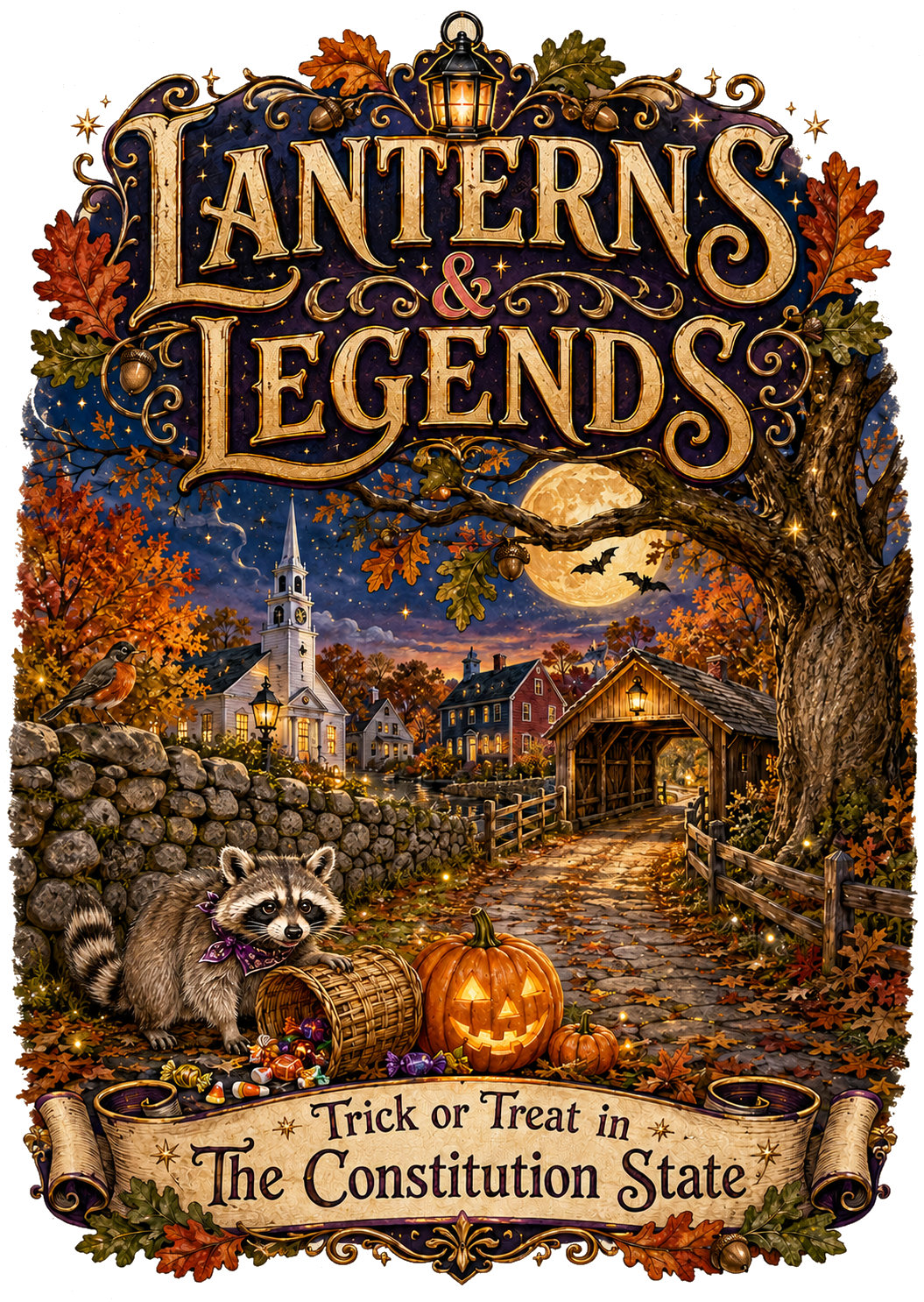 Lanterns and Legends Constitution State Connecticut graphic design close-up