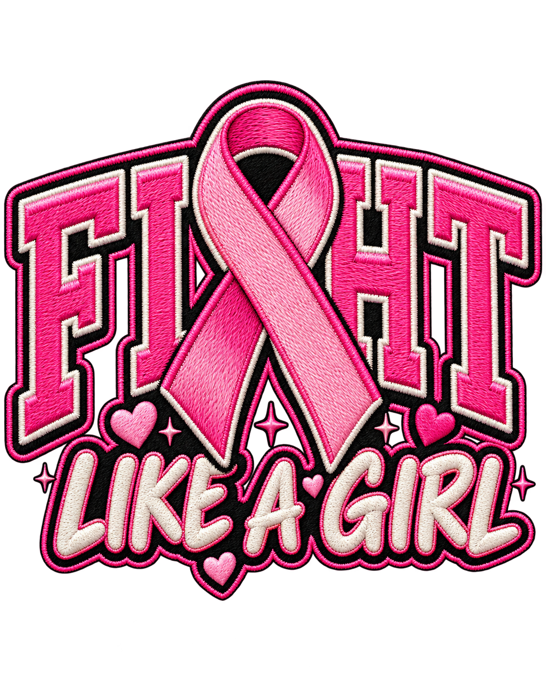 Embroidered-look Fight Like a Girl pink ribbon patch design