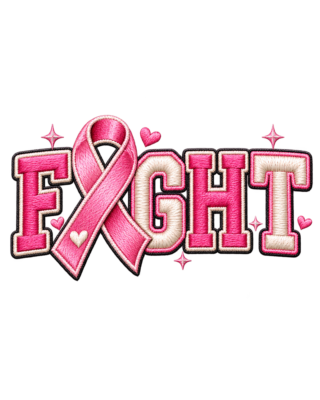 Embroidered-look Fight pink ribbon patch design