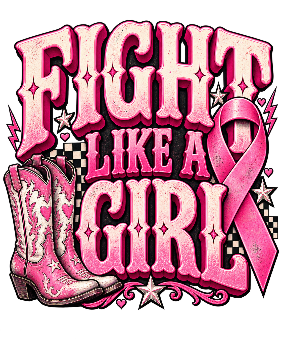 Fight Like a Girl western boots pink ribbon design