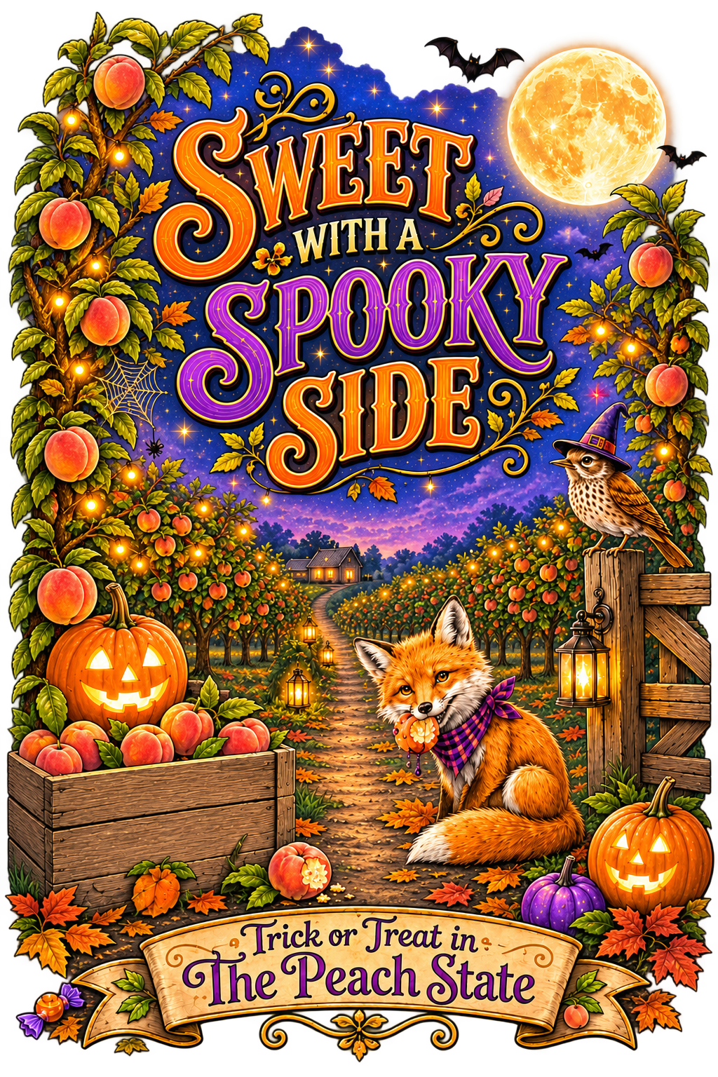 Sweet with a Spooky Side Peach State Georgia graphic design close-up