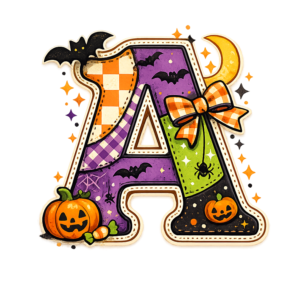 Halloween Monogram Trick or Treat Bag - Custom Initial Patchwork Letter Canvas Tote - Personalized Halloween Candy Bag