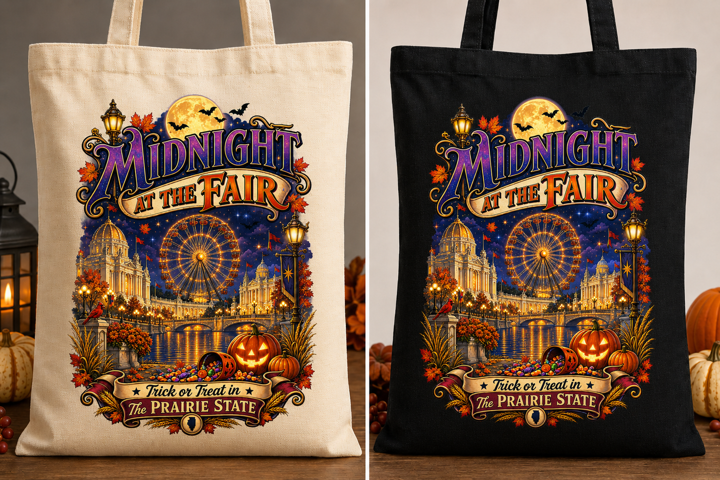 Midnight at the Fair Halloween Tote Bag - Illinois
