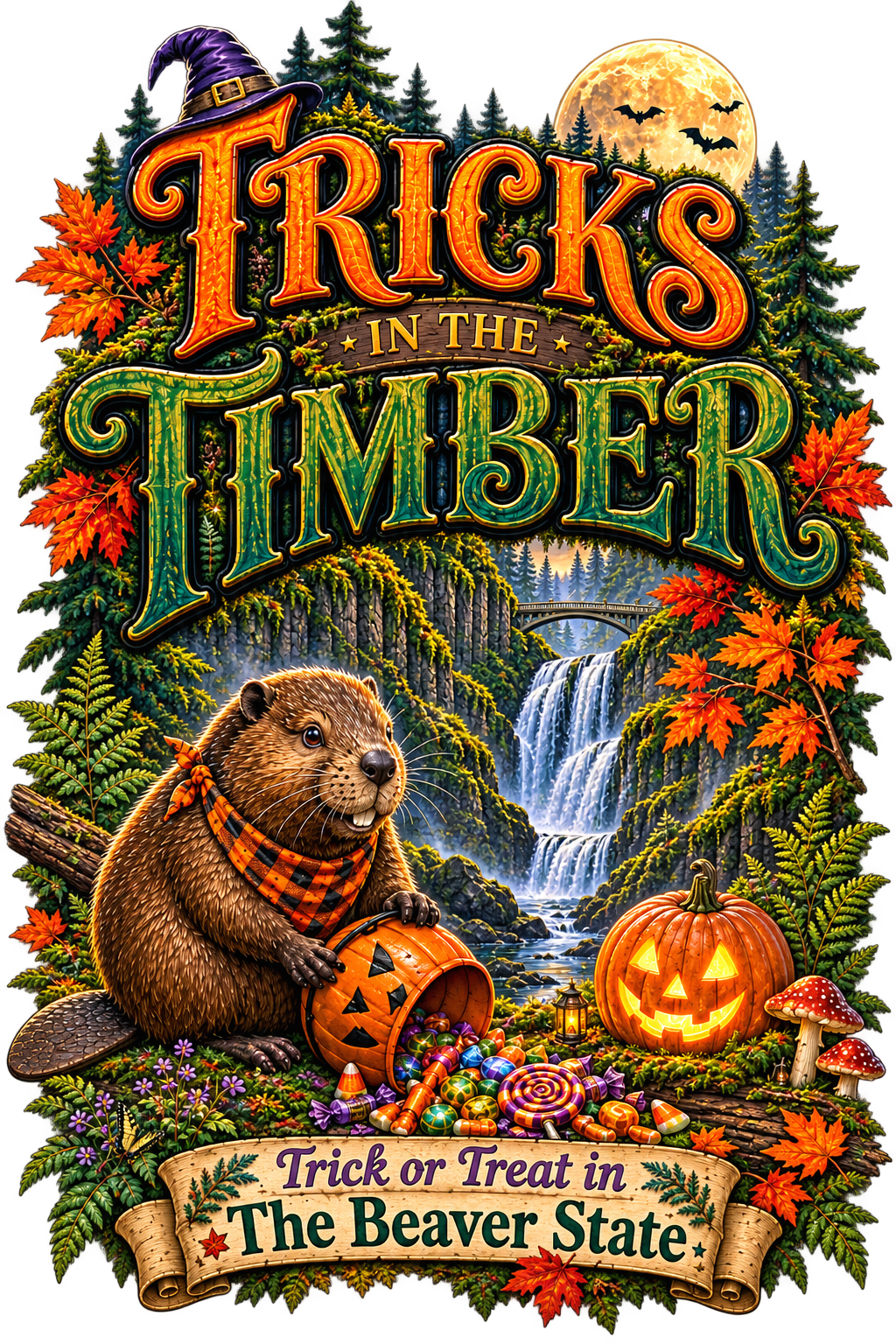 Oregon Tricks in the Timber Halloween Canvas Tote Bag