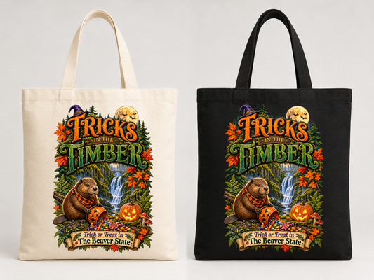 Oregon Tricks in the Timber Halloween Canvas Tote Bag