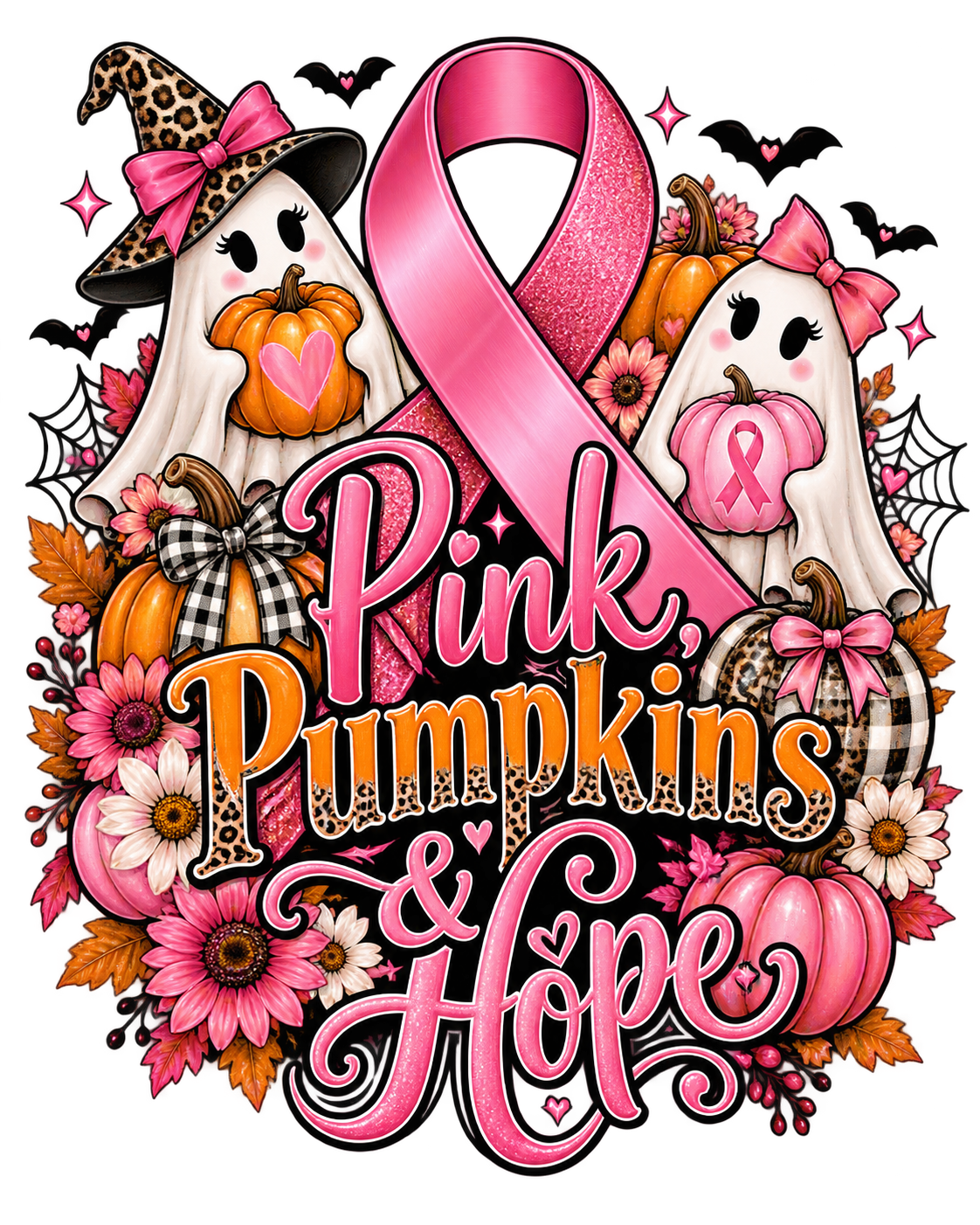 Pink, Pumpkins and Hope ghost and pumpkin pink ribbon design