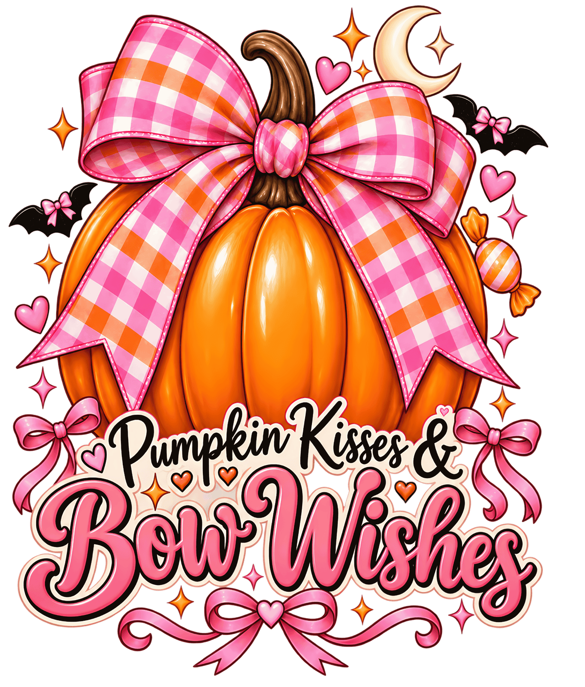 Pumpkin Kisses and Bow Wishes pink and orange Halloween shirt design