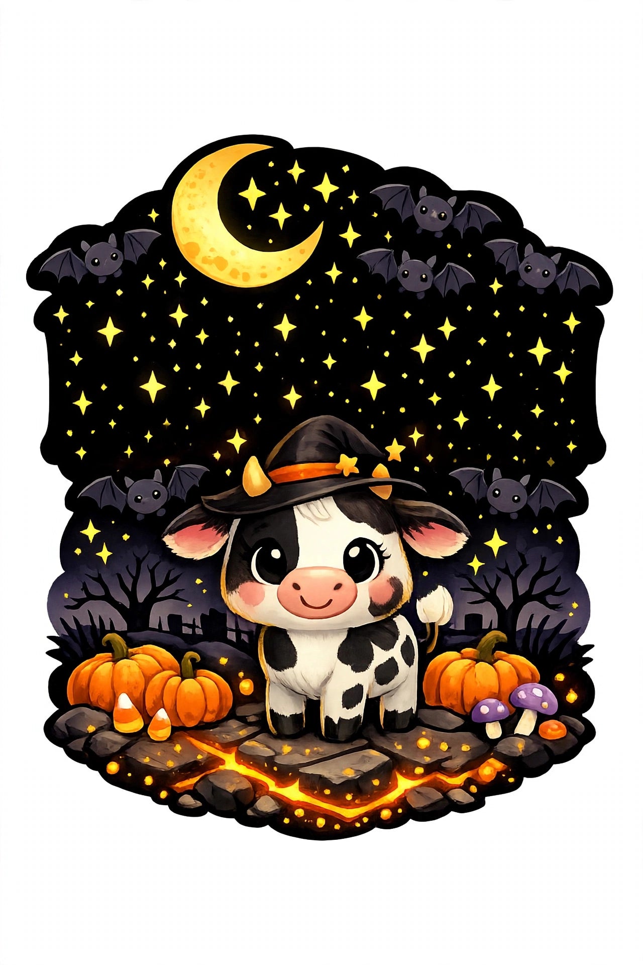 Halloween Cow Trick or Treat Bag - Cute Witch Cow Canvas Tote - Kids Halloween Candy Bag