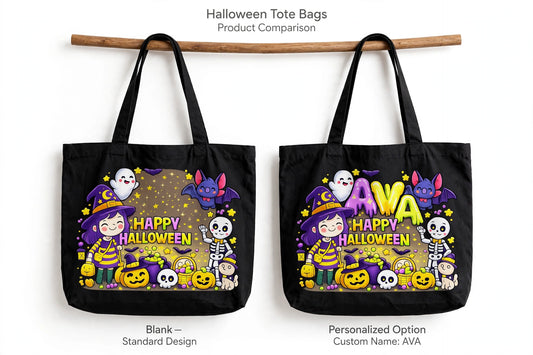 Halloween Witch Girl Trick or Treat Bag - Custom Name Halloween Canvas Tote - Kids Candy Bag
